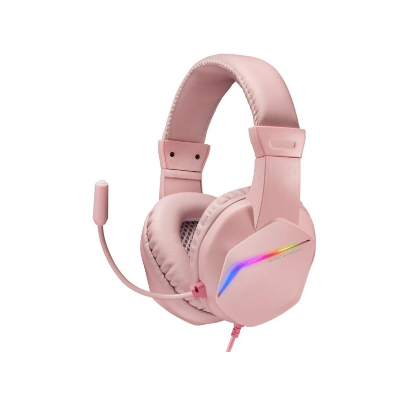 AURICULARES MARS GAMING MH122 PINK ULTRA LIGEROS MICROFONO FLEXIBLE JACK 3.5mm ILUMINACION FRGB