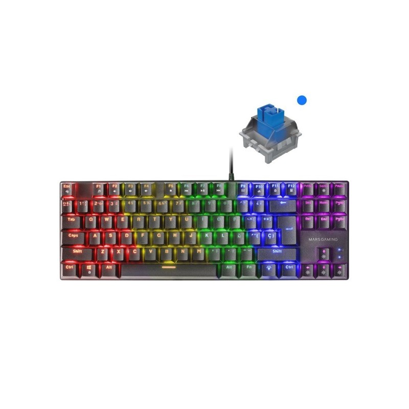 TECLADO MECANICO COMPACKTO TKL MARS GAMING MK80 BLACK SWITCH AZUL( COMPATIBLE CONSOLAS)