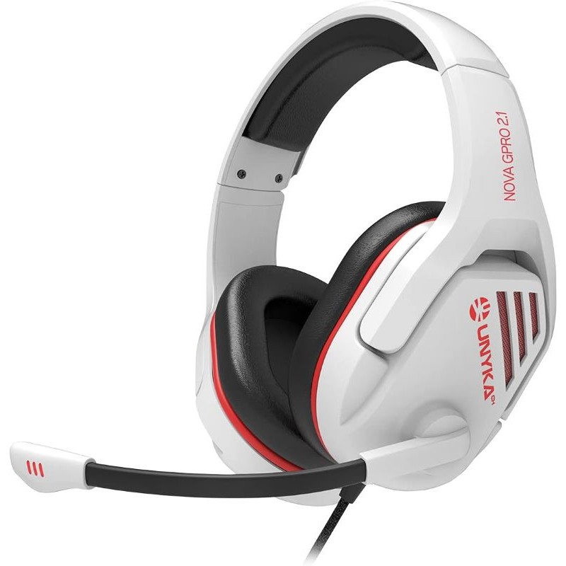 AURICULARES CON MICRO UNYKA NOVA GPRO 2.1 WHITE MICROFONO ABATIBLE JACK 3.5mm MANDO DE CONTROL DE VOLUMEN Y MICRO